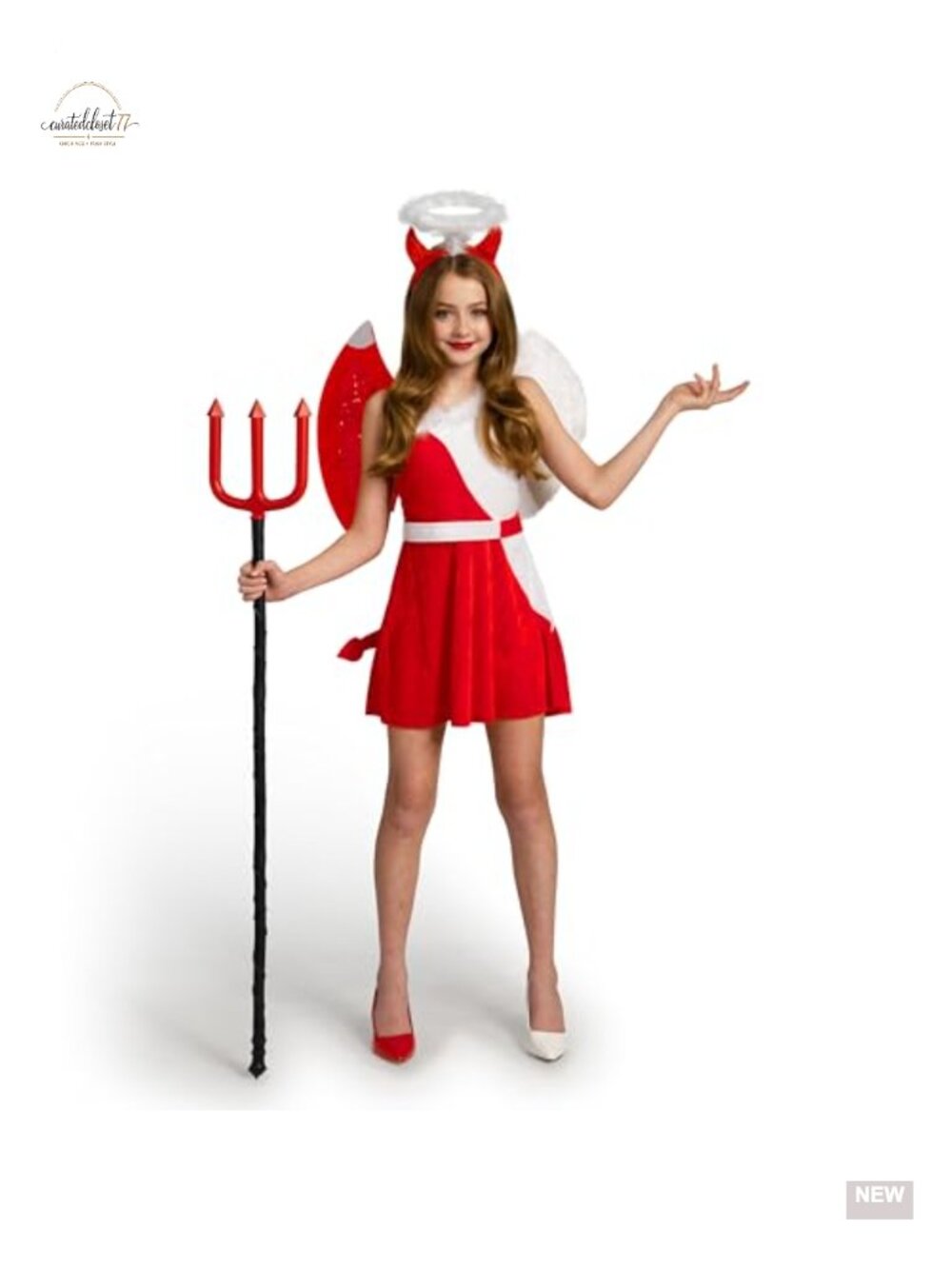 Kids Devil Angel Costume Dress Wings Headband Halloween Pretend Play